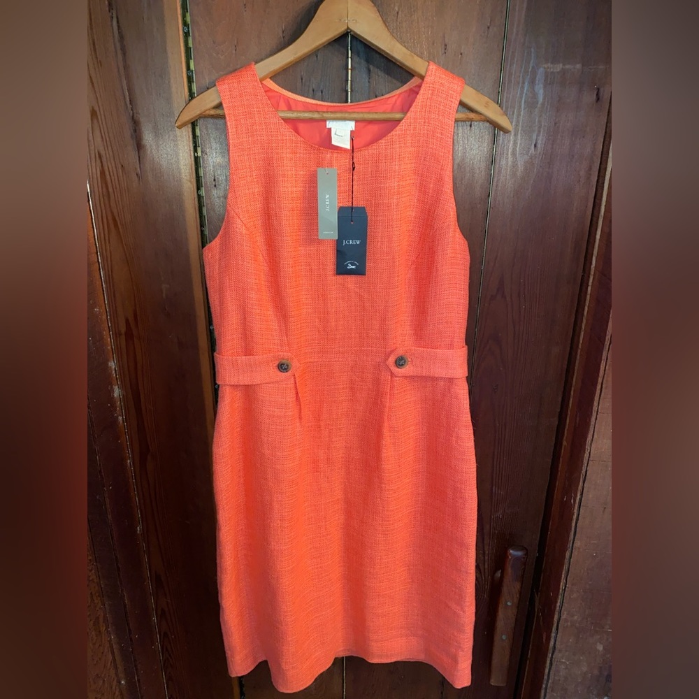 J Crew coral tweed dress. Brand new with tags attached. Size 4.
